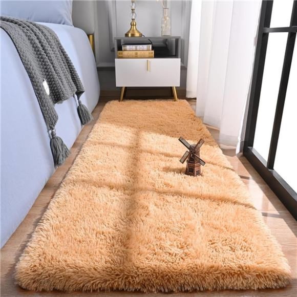 Soft Shag Runner Rug for Bedroom,2x6 Feet Fluffy Rugs with Non-Slip Bottom,Camel - Picture 1 of 6